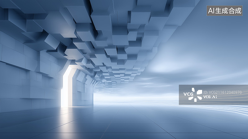 【AI数字艺术】汽车广告背景图——抽象现代极简城市建筑与广场地面组成的展览空间图片素材