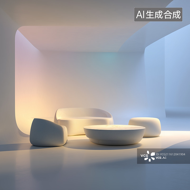 【AI数字艺术】抽象极简漂浮家居场景图片素材