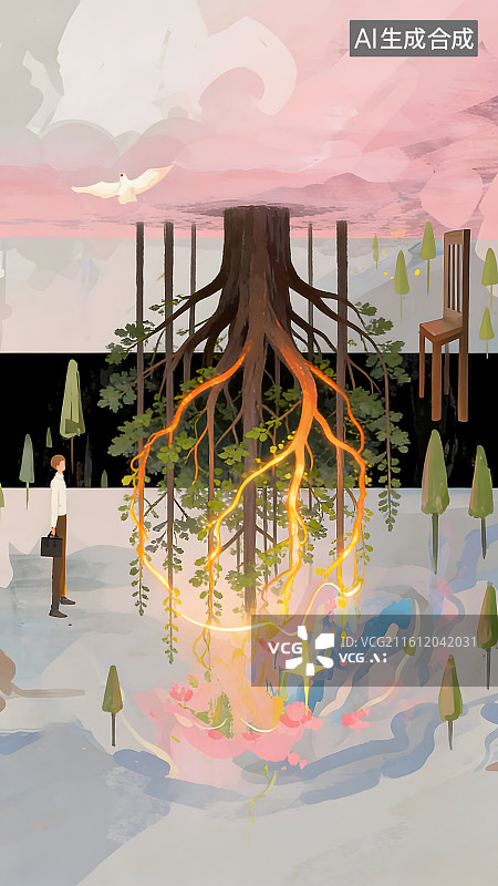 【AI数字艺术】手绘风格充满想象力的艺术抽象插画壁纸图片素材