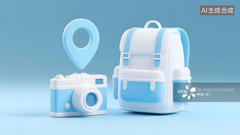 【AI数字艺术】蓝白配色下的环球旅行探索计划图片素材