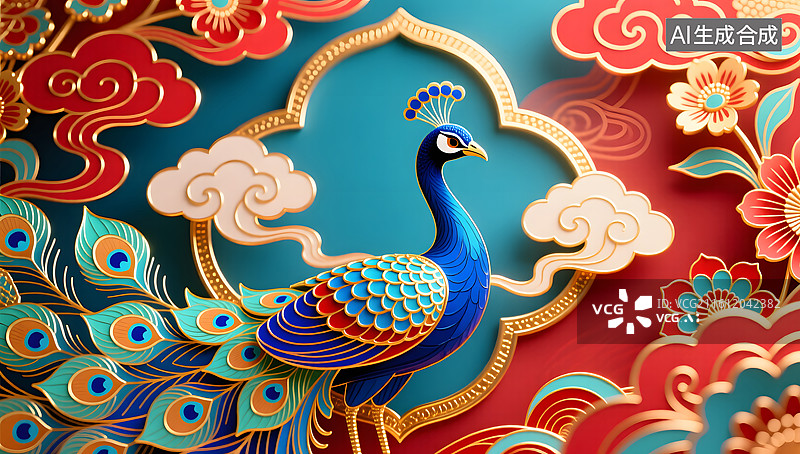 【AI数字艺术】节日氛围的敦煌祥云梦幻插画图片素材