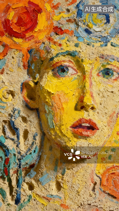 【AI数字艺术】肌理油画厚涂女人肖像图片素材