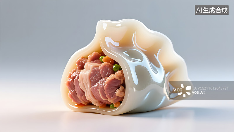 【AI数字艺术】晶莹剔透的水饺剖面展示出饱满肉馅图片素材