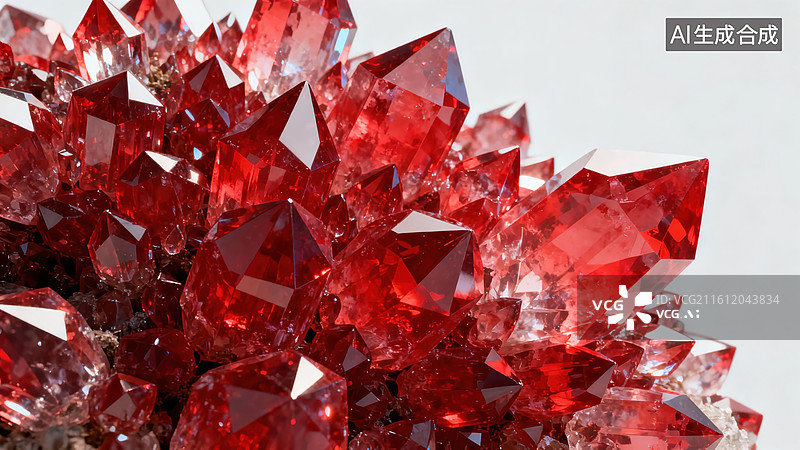 【AI数字艺术】红色晶体簇特写图片素材