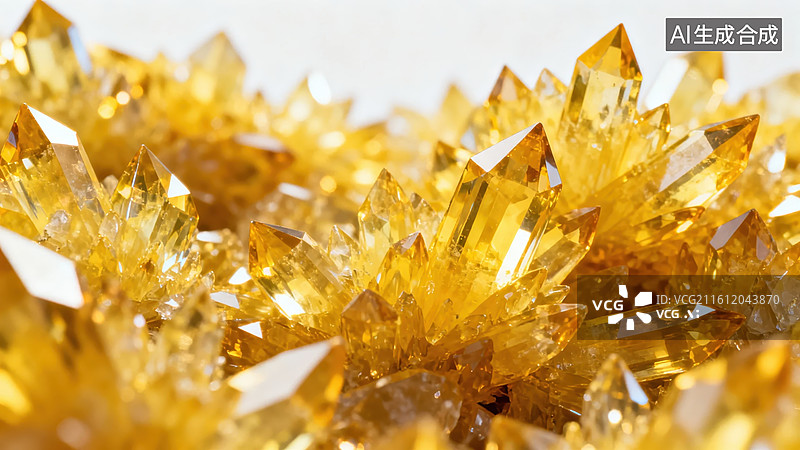 【AI数字艺术】金黄色水晶簇特写图片素材