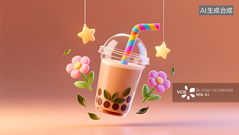 【AI数字艺术】梦幻风格奶茶杯创意视觉呈现图片素材