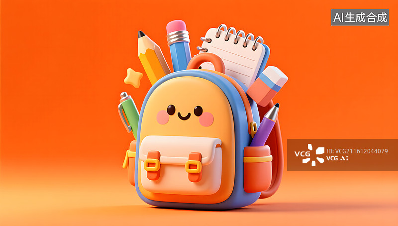 【AI数字艺术】开学季软萌书包与文具活力画面图片素材
