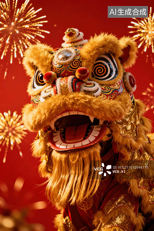 【AI数字艺术】舞狮表演中的传统狮头图片素材