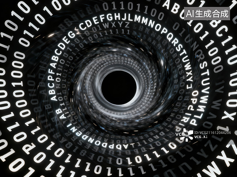 【AI数字艺术】数据隧道中的二进制与字母图片素材