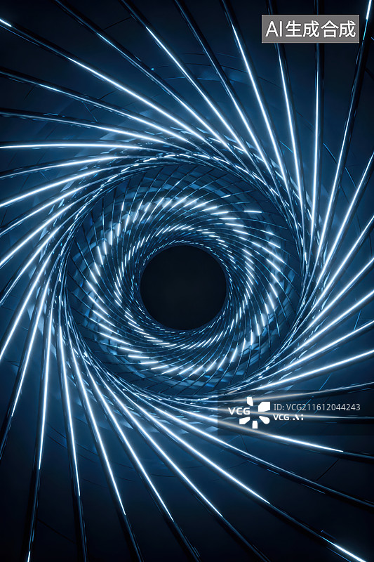 【AI数字艺术】蓝色光束螺旋隧道图片素材