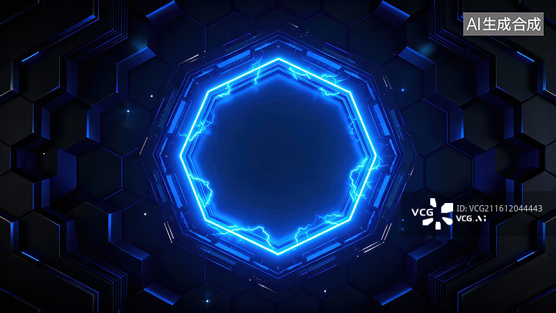 【AI数字艺术】蓝色发光六边形科技图案图片素材