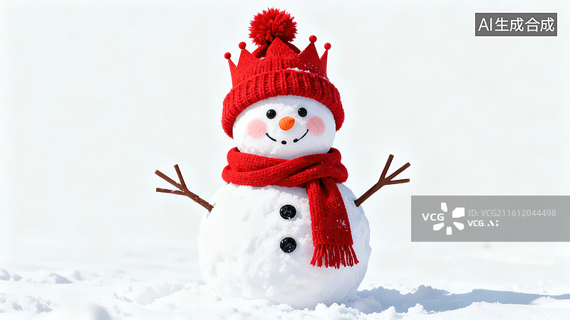 【AI数字艺术】戴红帽围巾的雪人图片素材