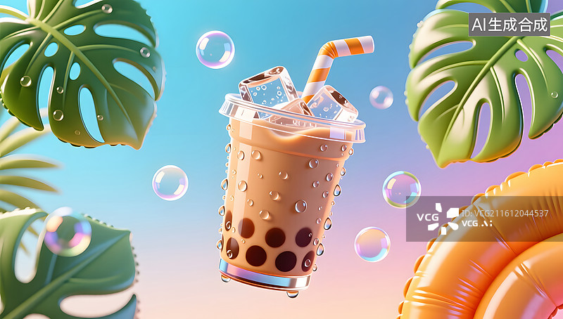 【AI数字艺术】夏日冰镇奶茶的时尚潮流表达图片素材