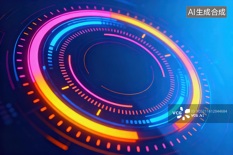 【AI数字艺术】霓虹光圈科技界面图片素材