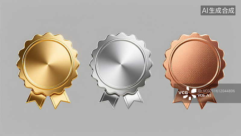 【AI数字艺术】金银铜圆徽章整齐排列展示图片素材