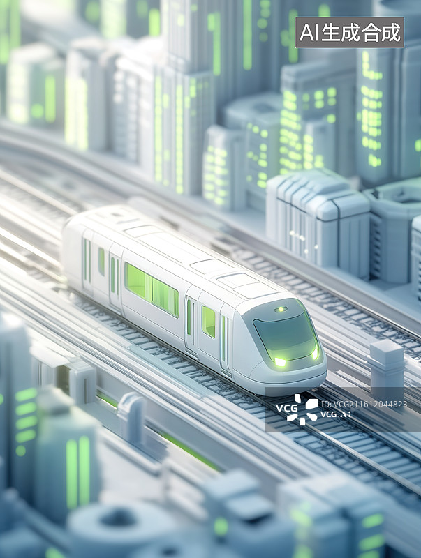 【AI数字艺术】3D卡通风格城市中穿梭的快速列车图片素材