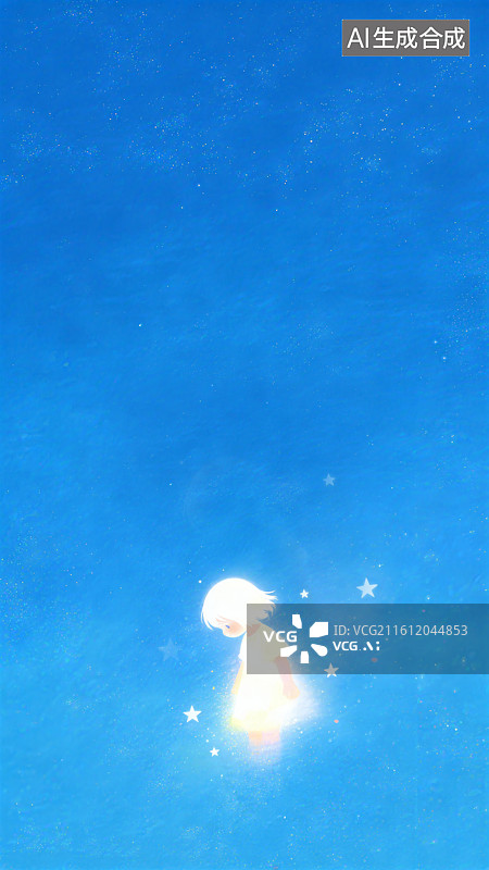 【AI数字艺术】蓝色背景上的女孩壁纸图片素材