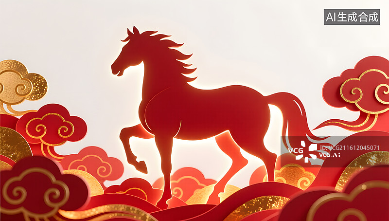 【AI数字艺术】东方禅意剪影中的红色骏马图片素材