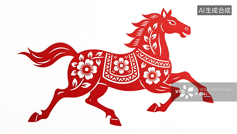 【AI数字艺术】奔腾骏马剪纸体现传统艺术的力量之美图片素材