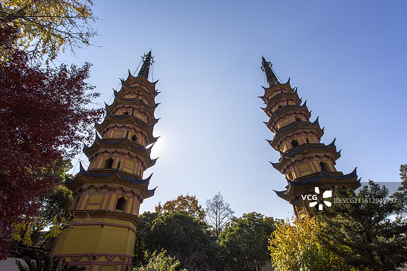 苏州双塔寺双塔（七层八角楼门式仿木砖塔）景观图片素材