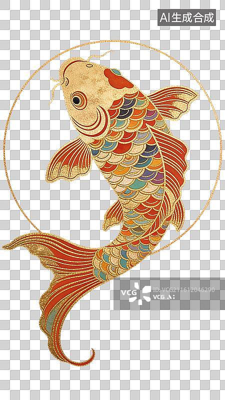 【AI数字艺术】金色锦鲤国潮风装饰纹样背景图片素材