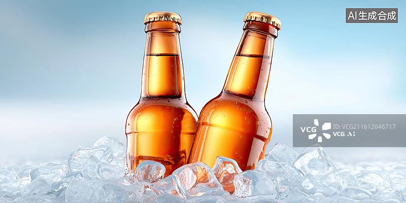 【AI数字艺术】冰镇啤酒瓶清凉诱人图片素材