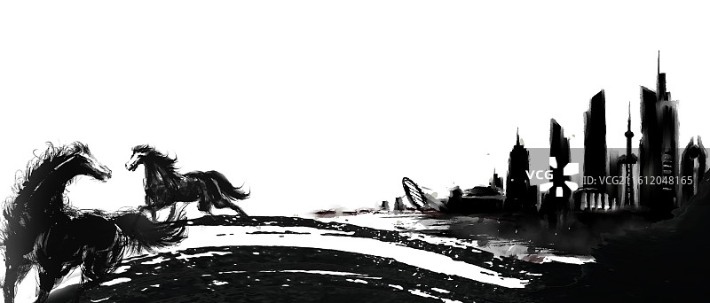 中国风马年水墨风格地南京城市庆典海报图片素材