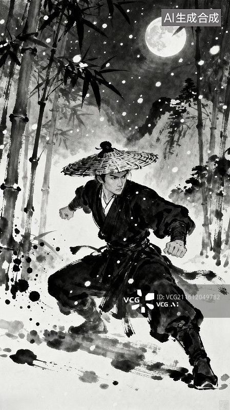 【AI数字艺术】竖版古风武侠水墨壁纸5图片素材