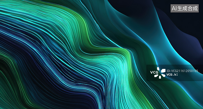【AI数字艺术】流动的蓝绿色抽象波纹图片素材
