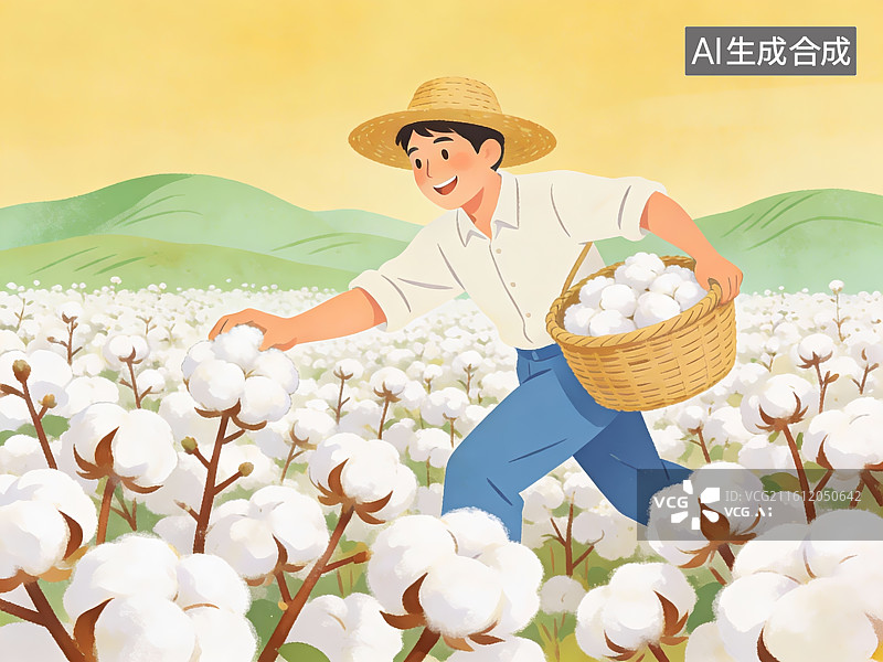 【AI数字艺术】农民在棉田采摘棉花图片素材