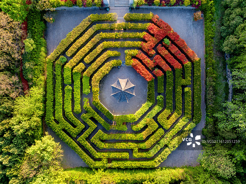中国河南南阳卧龙岗武侯祠诸葛八卦阵航拍图片素材