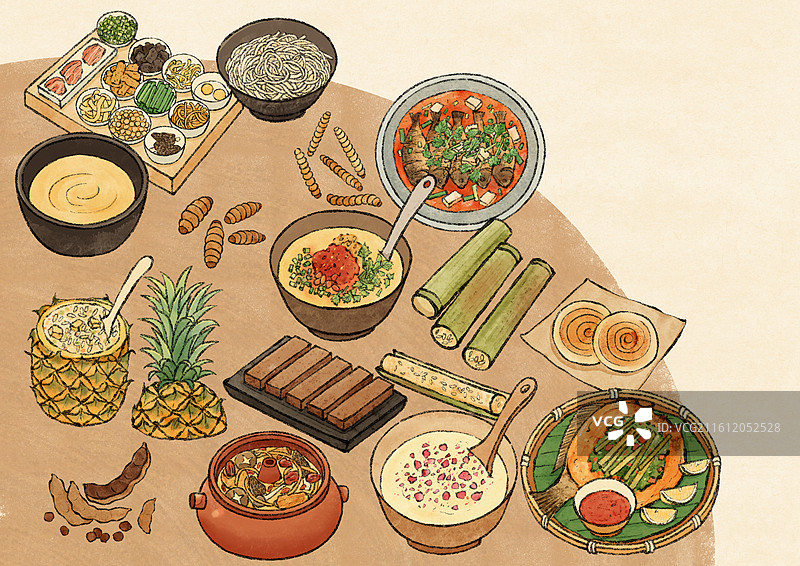 云南美食国风插画图片素材