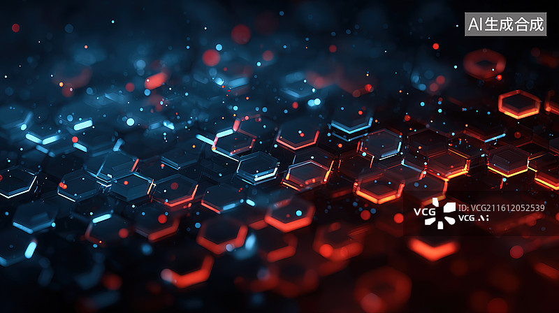 【AI数字艺术】六边形光点科技背景图片素材
