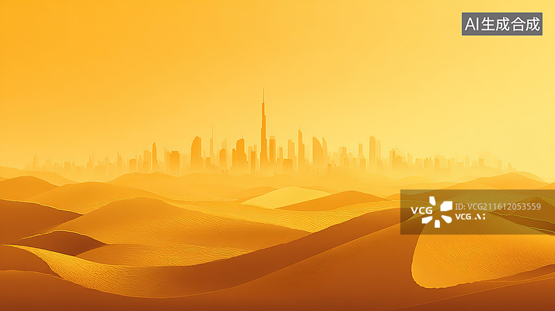 【AI数字艺术】沙漠中的城市剪影图片素材