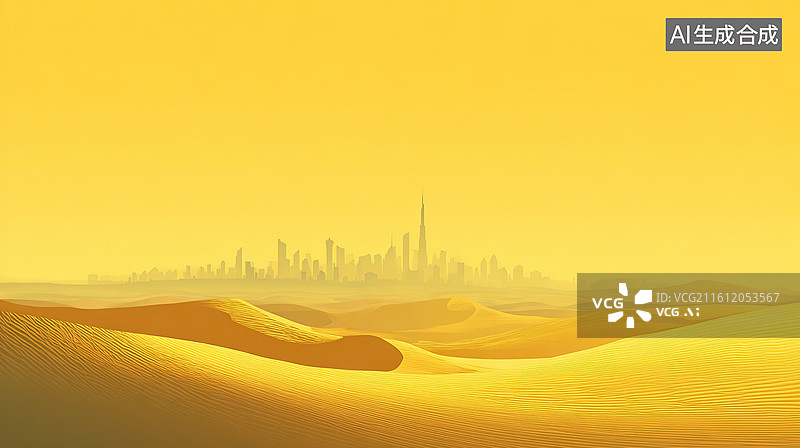 【AI数字艺术】沙漠中的城市剪影图片素材