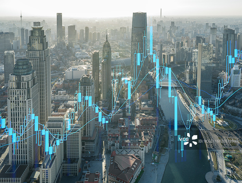 城市天际线和股票金融概念,天津城市天际，金融中心，投资理财图片素材