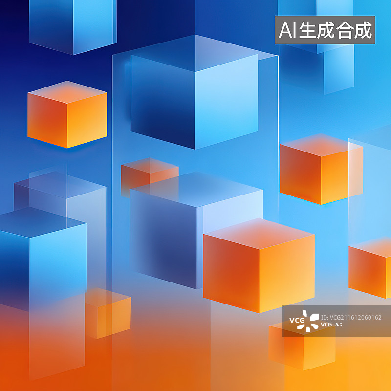 【AI数字艺术】蓝色与橙色立方体抽象图案图片素材