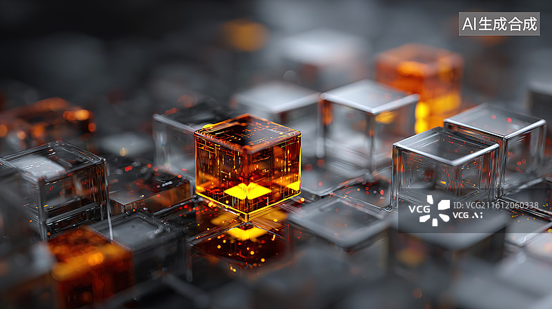 【AI数字艺术】发光立方体排列结构图片素材