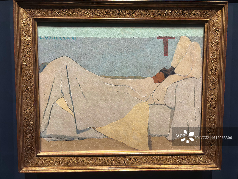 法国巴黎奥赛美术馆藏爱德华·维亚尔油画《在床上》图片素材
