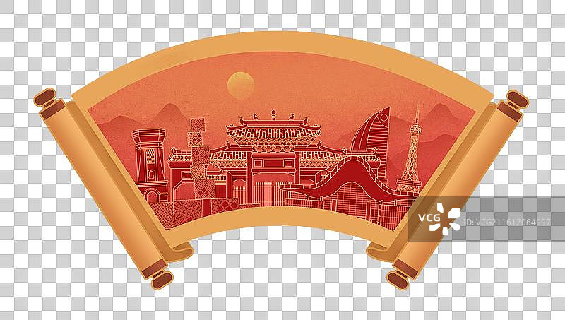 佛山中国风画卷古典卷轴书卷手绘城市建筑图片素材
