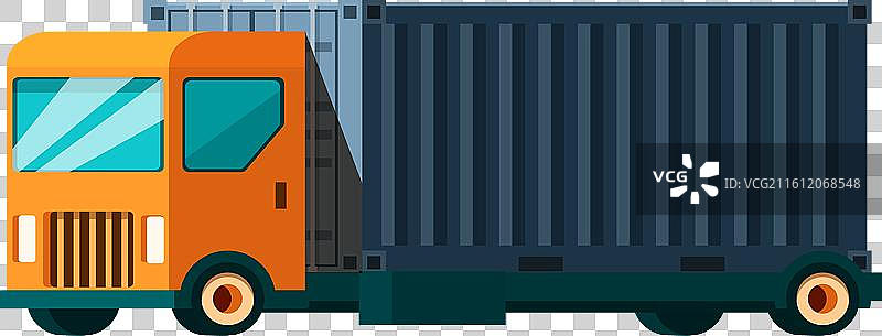 橙色货运卡车正在运送货物图片素材