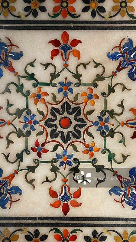 大理石花朵图案底座 印度 大理石 1700-1750年图片素材