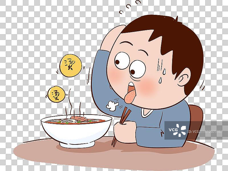 男子吃很烫的面条 食物 被烫到舌头图片素材