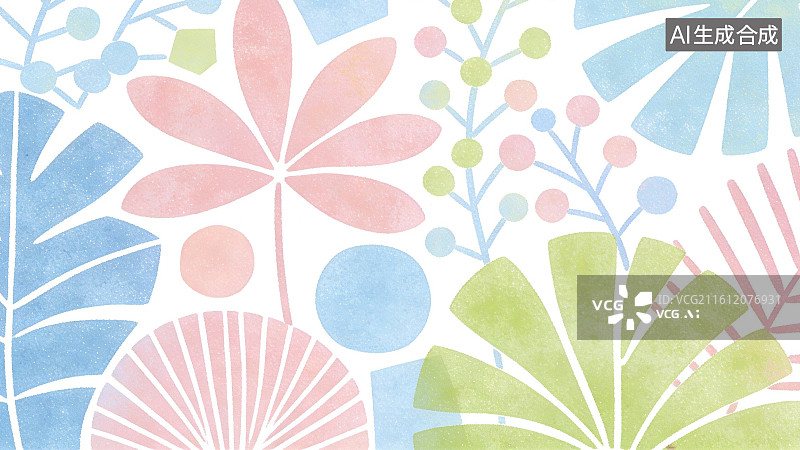 【AI数字艺术】彩色植物图案背景图片素材