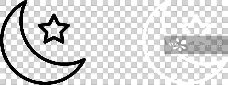 月亮和星星图标集，白色背景图片素材