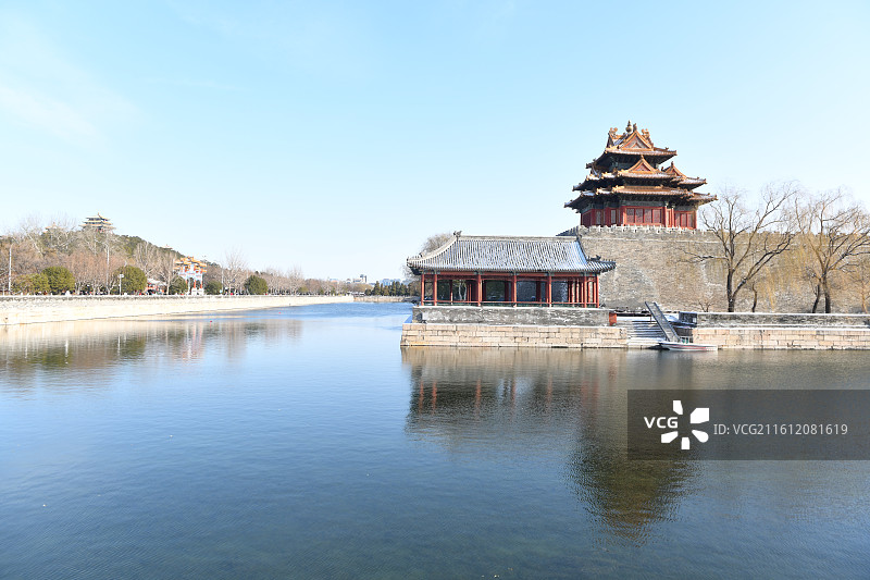雪后故宫角楼筒子河图片素材