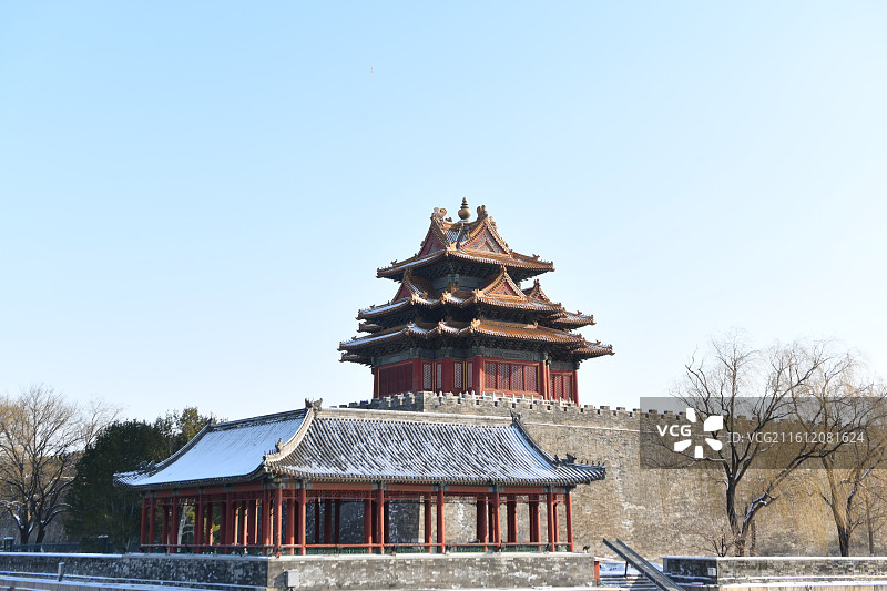 雪后故宫角楼筒子河图片素材
