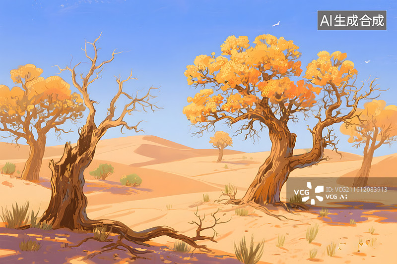 【AI数字艺术】沙漠胡杨秋景图图片素材