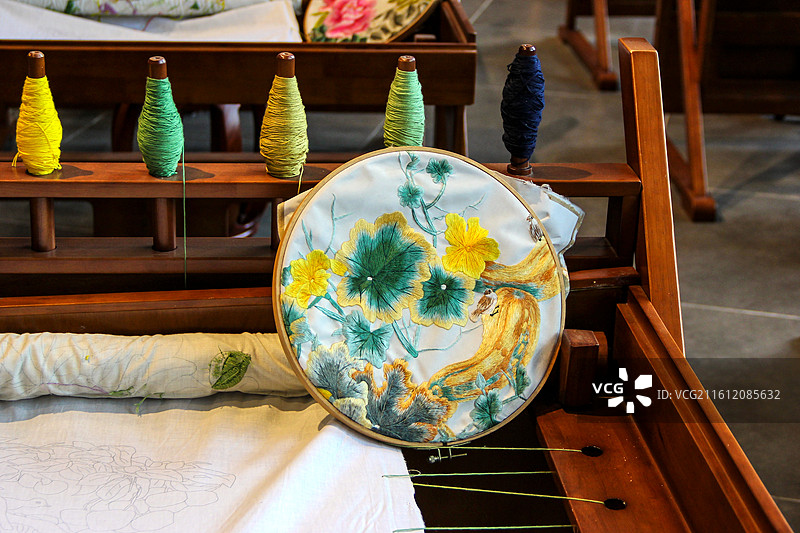 中国四川成都-国际非物质文化遗产博览园-刺绣工艺展示图片素材