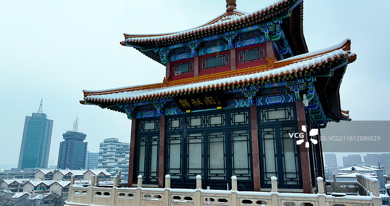 济南解放阁雪景图片素材